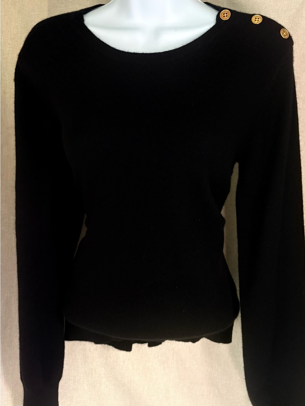 ✨ Lauren Ralph Lauren Black 100% Cashmere Gold Button Sweater | M